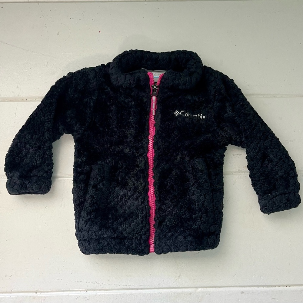 Columbia Black cozy fleece with Pink zipper 6-12 months